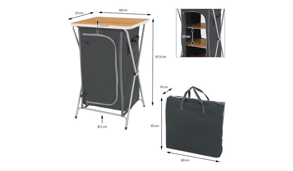 Opvouwbare campingkast 3-laags (60x53x97cm)