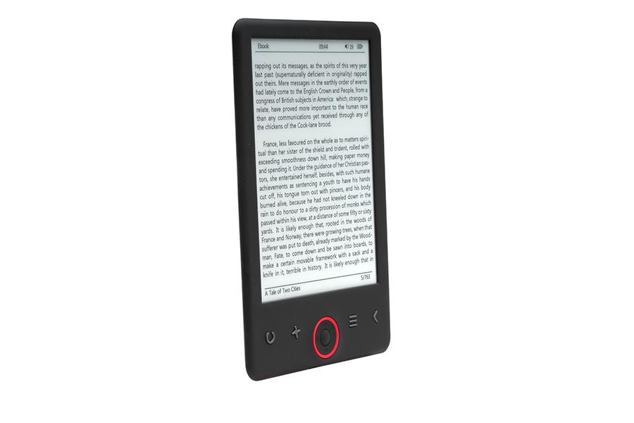 zijkant van e-reader van denver zwart